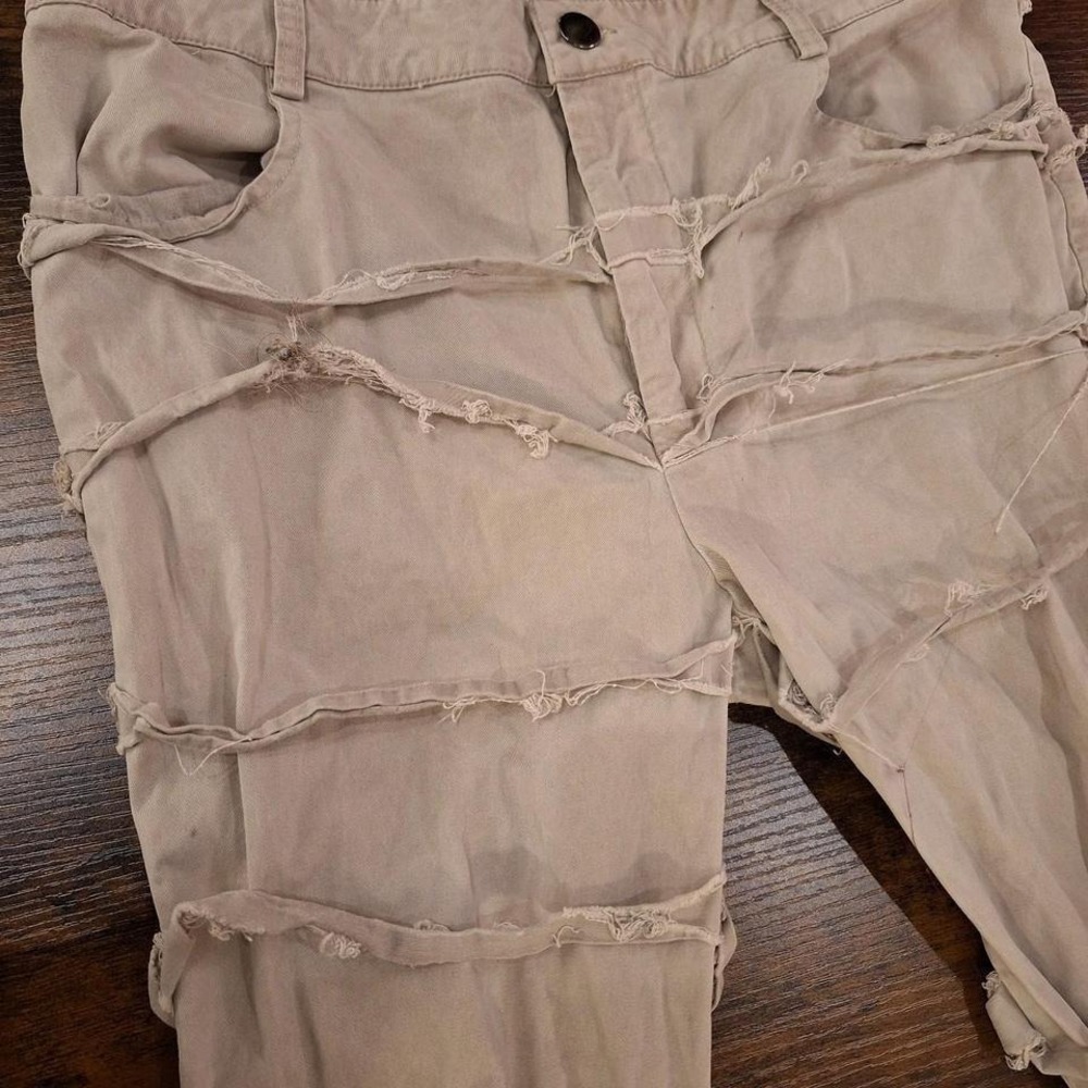 Dolls Kill Darker Wavs Gray Distressed Deconstructed Bootcut Pants